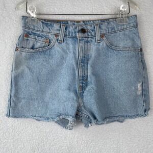 Levis 512 Vintage High Waisted Denim Shorts Light Wash Distressed USA 10 M
